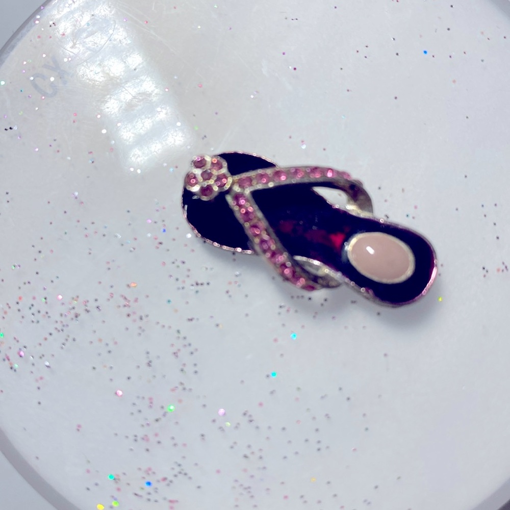 Adorable little sandal pendant. Red sole. Pink rhinestones.